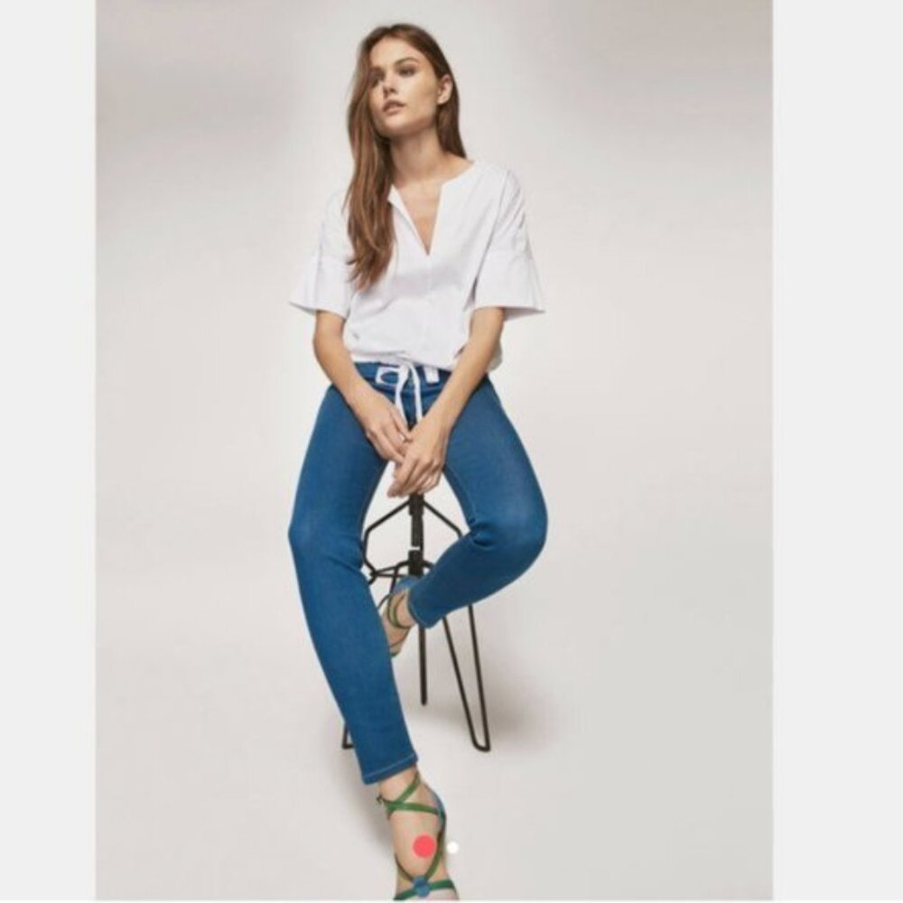 Massimo Dutti Winter Casual Chic Skinny High Rise‎ Blue Contrast Stitching Jeans